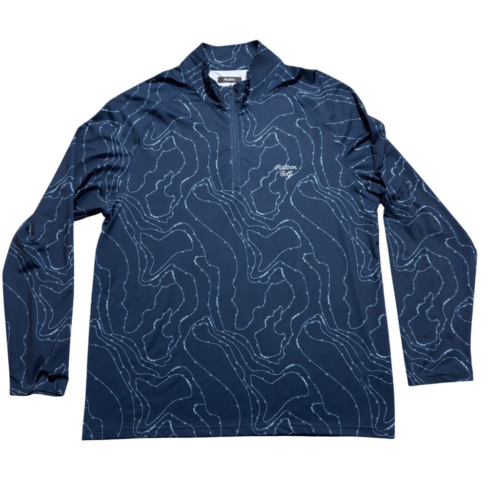 Malbon Golf Mens XL Quarter Zip Pullover Navy Blue Topographic Map Longsleeves